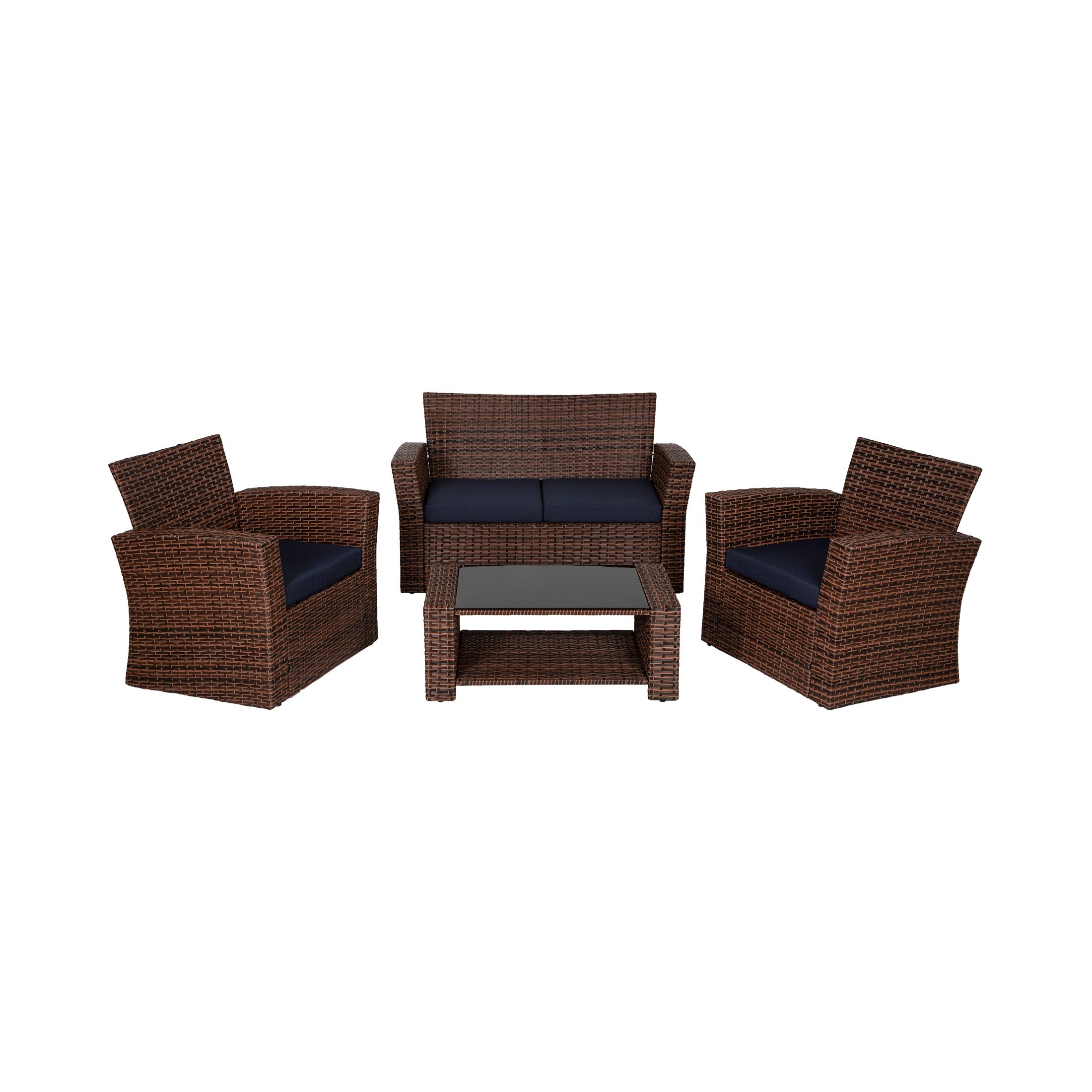  Westin Furniture 4-Piece Conversation Outdoor Patio Sofa Set with Cushions - Brown/Beige - Bonton