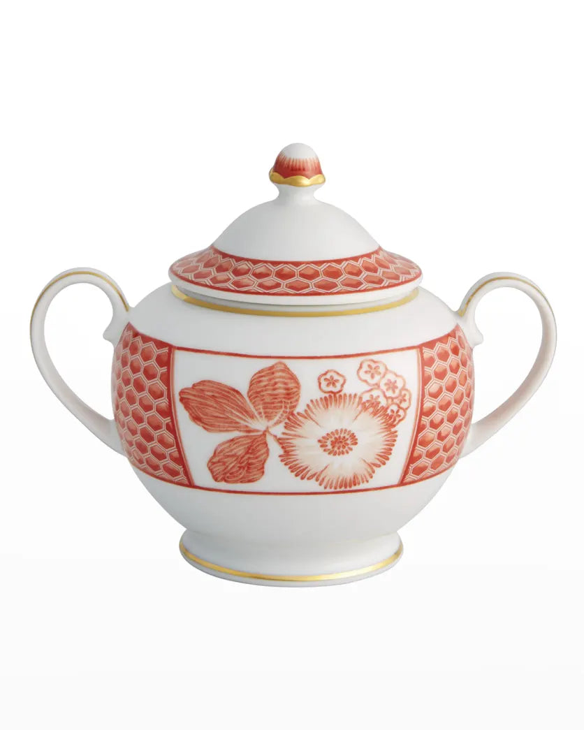  Vista Alegre Coralina Sugar Bowl - White/Orange - Bonton