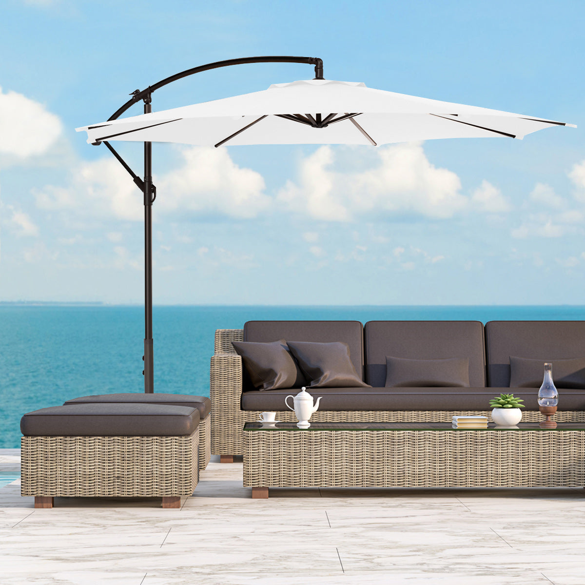  Westin Furniture 10 Ft Outdoor Patio Cantilever Offset Umbrella - Coffee - Bonton