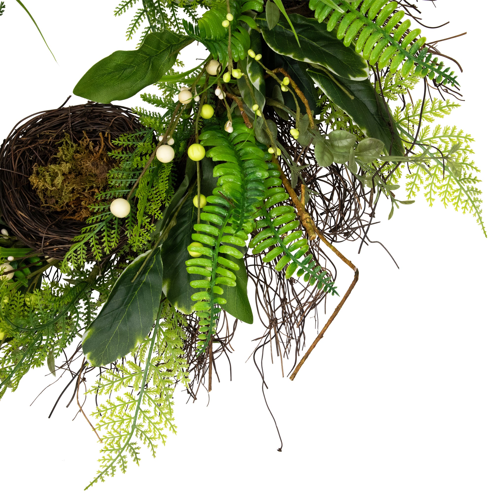 Northlight Green and Brown Foliage Artificial Spring Wreath With Nest - 24