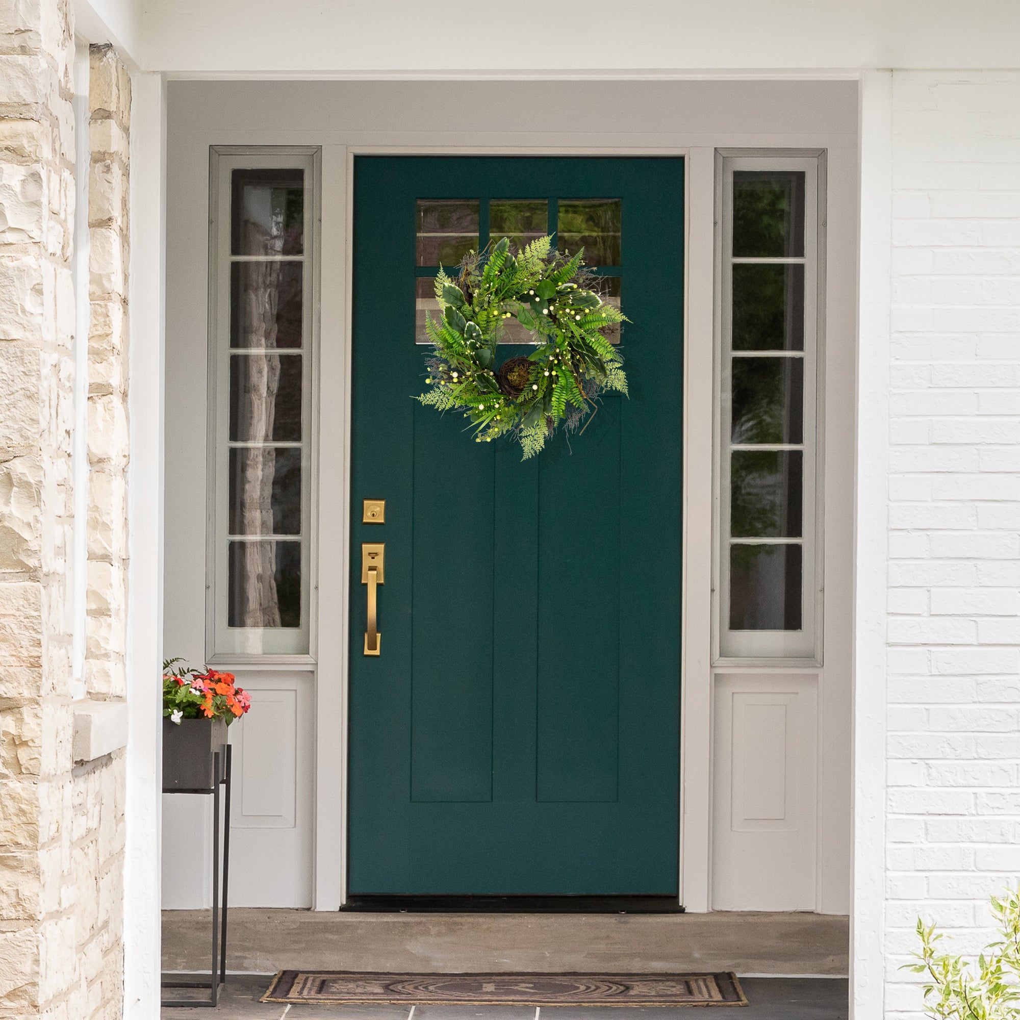  Northlight Green and Brown Foliage Artificial Spring Wreath With Nest - 24