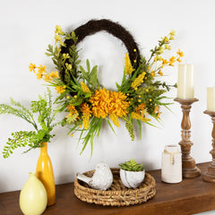 Peonies Artificial Fall Harvest Twig Wreath  22-Inch  Unlit
