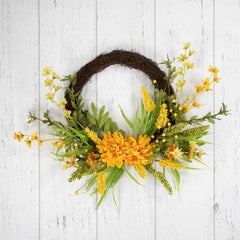Peonies Artificial Fall Harvest Twig Wreath  22-Inch  Unlit