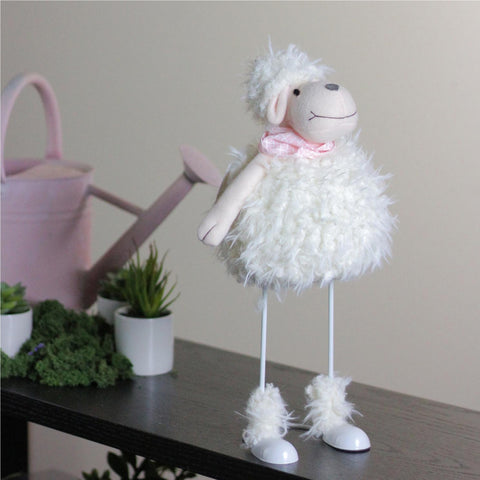 Spring Loaded Lamb With Bandanna Easter Figure - 16" - White and Pink