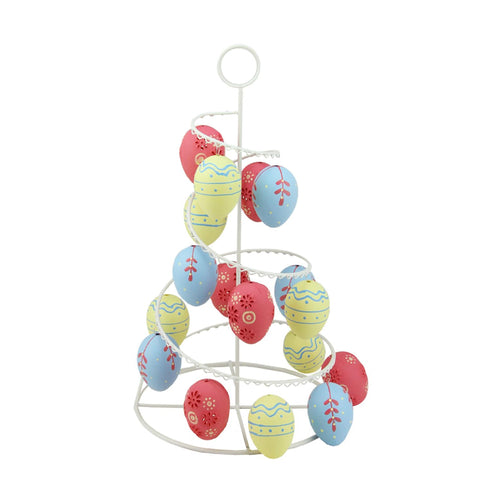 Floral and Striped Decorative Easter Egg Tree - 14.25" - Blue and Yellow