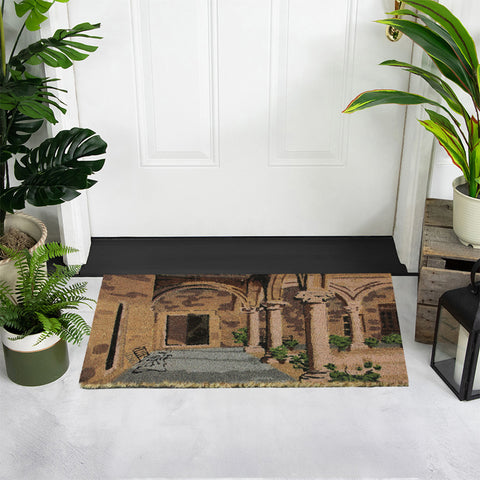 Natural Coir Brown and Green Italian Patio Design Doormat 18" X 30"