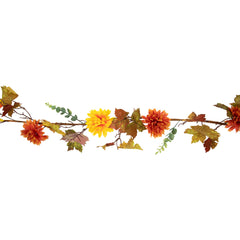 5.5' X 6" Autumn Harvest Orange and Yellow Mums With Maple Leaves Garland - Unlit