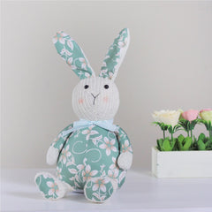 Floral Knitted Easter Bunny Rabbit Spring Figure - 17" - Green and White