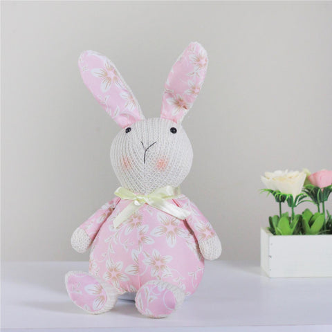 Floral Easter Bunny Rabbit Spring Figure - 17" - Pink and Cream