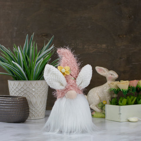 Easter and Spring Gnome Head With Bunny Ears - 12" - Pink and White