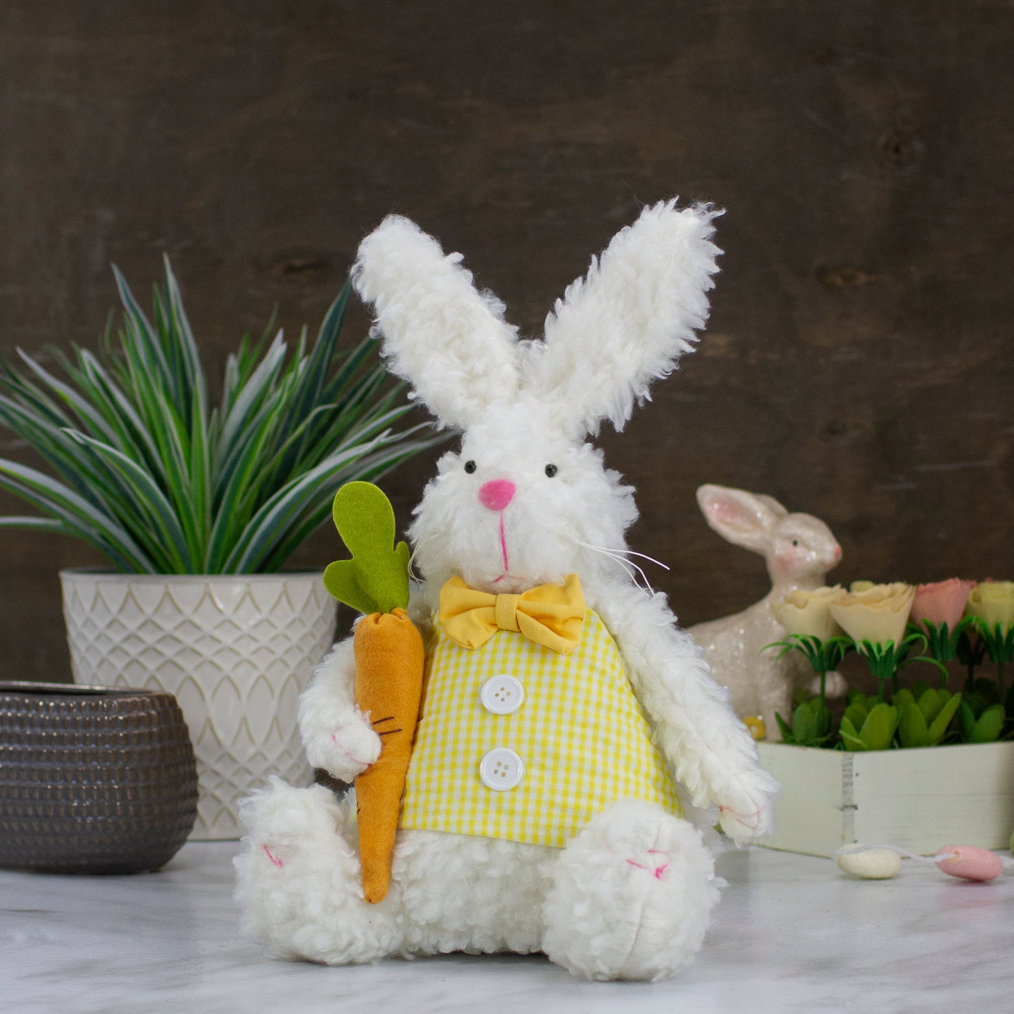  Plush White Sitting Easter Bunny Rabbit with Carrot - White - Bonton