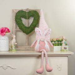 Sitting Easter Gnome With Bunny Ears and Dangling Legs - 32" - White and Pink