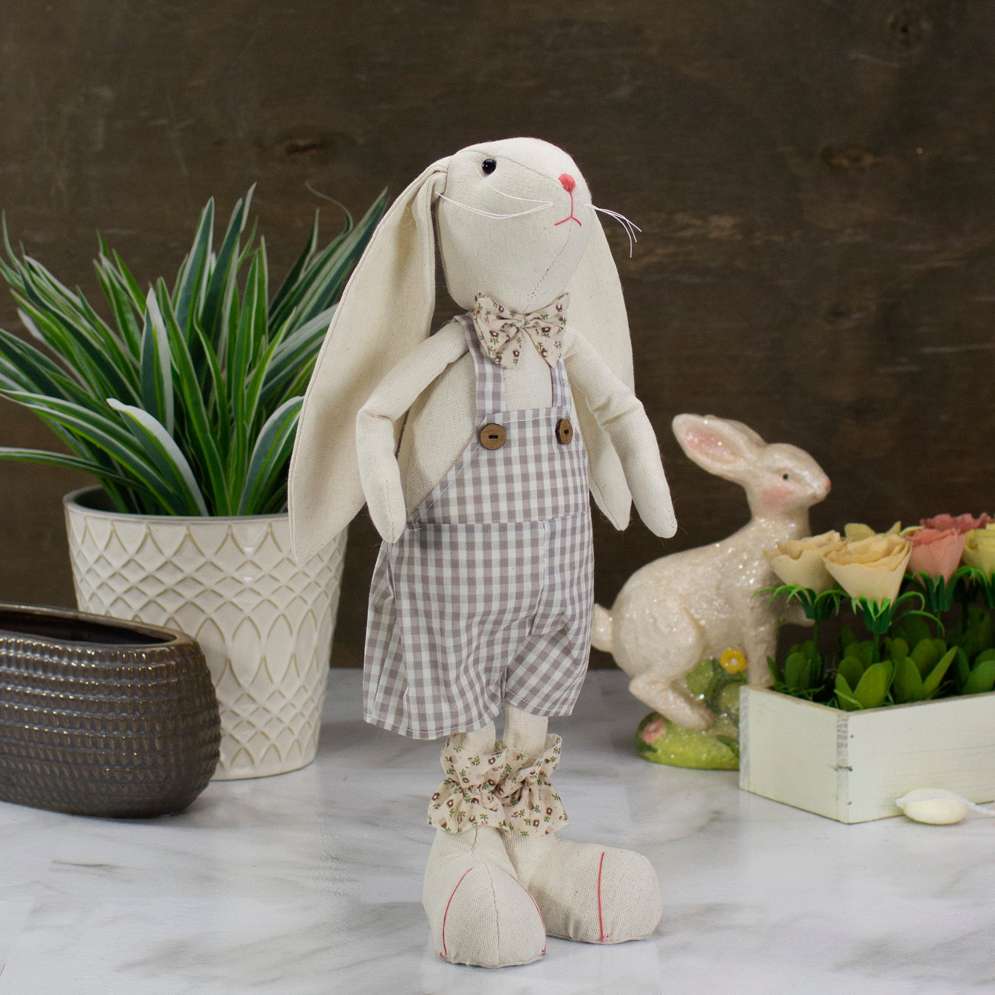  Northlight Standing Boy Easter Bunny Rabbit With Floral Bowtie Spring Figure - 14.5