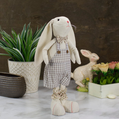 Standing Boy Easter Bunny Rabbit With Floral Bowtie Spring Figure - 14.5" - Cream