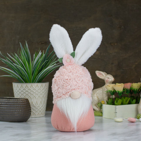 Easter and Spring Floral Gnome Head With Bunny Ears - 14" - Pink and White