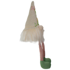 Lighted Sitting Floral Gnome Figure With Knitted Hat - 17" - Cream and Pink