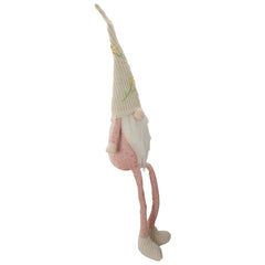Sitting Spring Gnome Figure With Floral Knitted Hat - 29" - Pink and Cream
