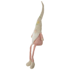 Sitting Spring Gnome Figure With Floral Knitted Hat - 29" - Pink and Cream