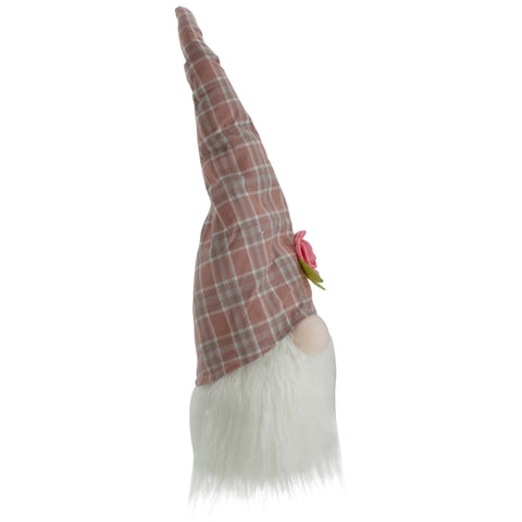 Plaid Floral Spring Gnome Head Decoration - 20" - Pink and White