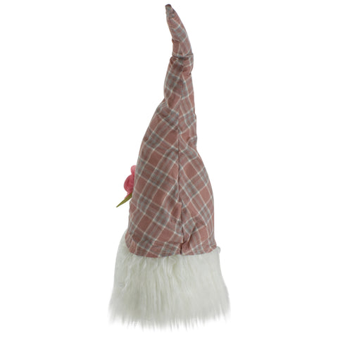Plaid Floral Spring Gnome Head Decoration - 20" - Pink and White