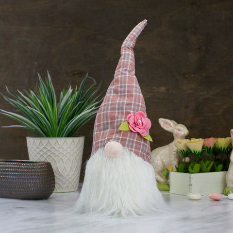 Plaid Floral Spring Gnome Head Decoration - 20" - Pink and White