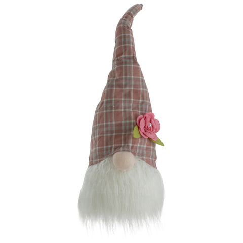 Plaid Floral Spring Gnome Head Decoration - 20" - Pink and White