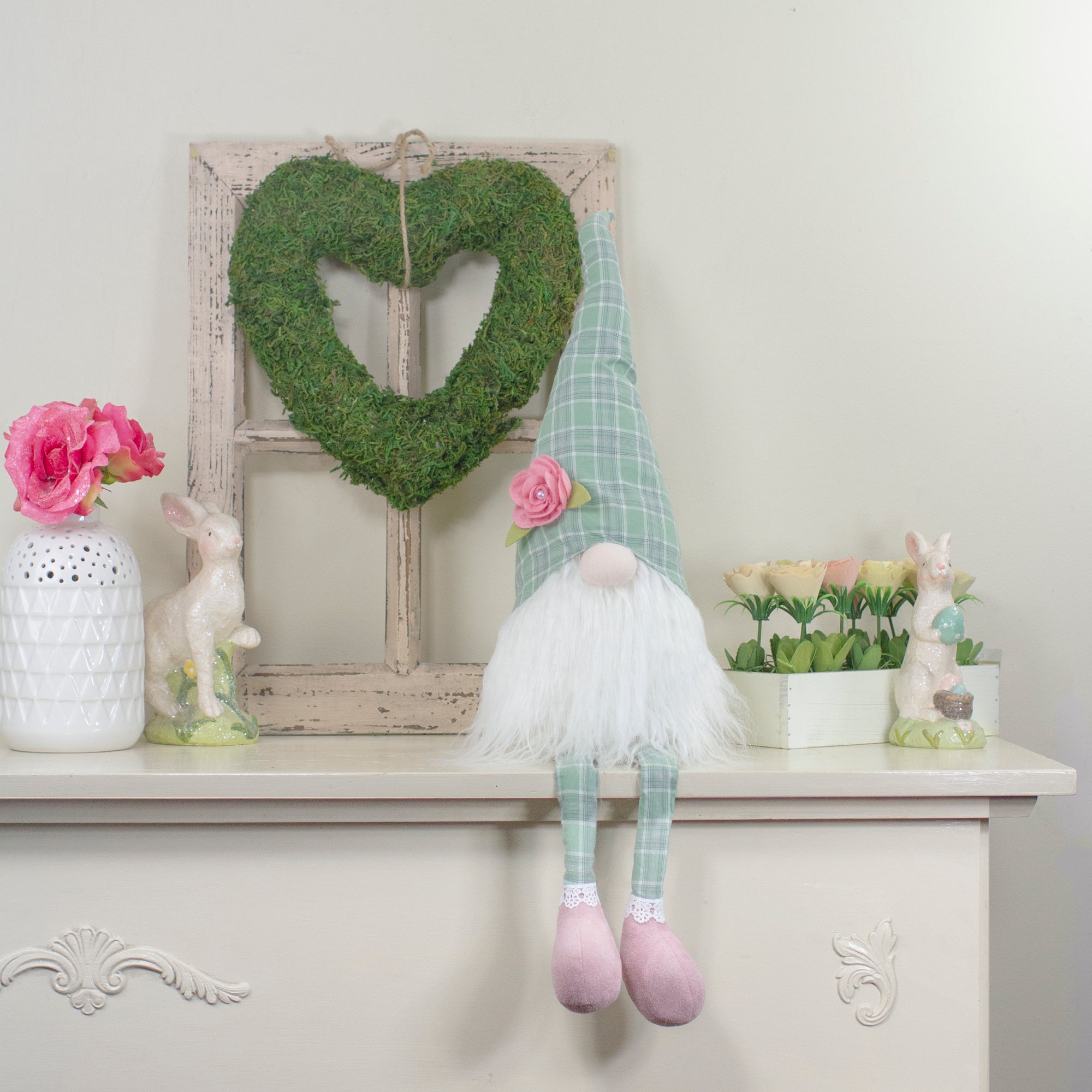  Northlight Spring Floral Plaid Gnome Figure With Dangling Legs - 28