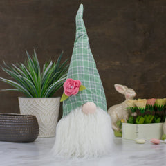 Green & White Plaid Spring Gnome Head Tabletop Decor, 20"