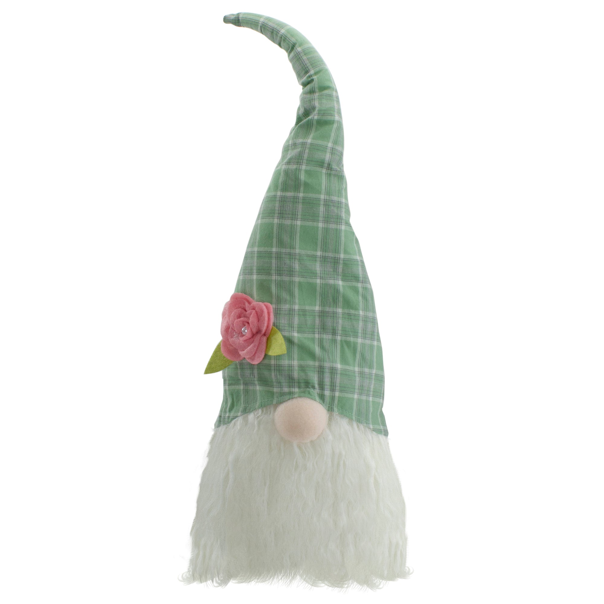  Green & White Plaid Spring Gnome Head Tabletop Decor, 20