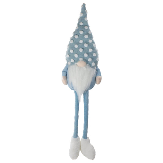 Blue & White Sitting Gnome with a Polka Dot Hat, 34"