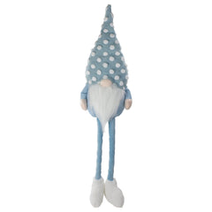 Blue & White Sitting Gnome with a Polka Dot Hat, 34"