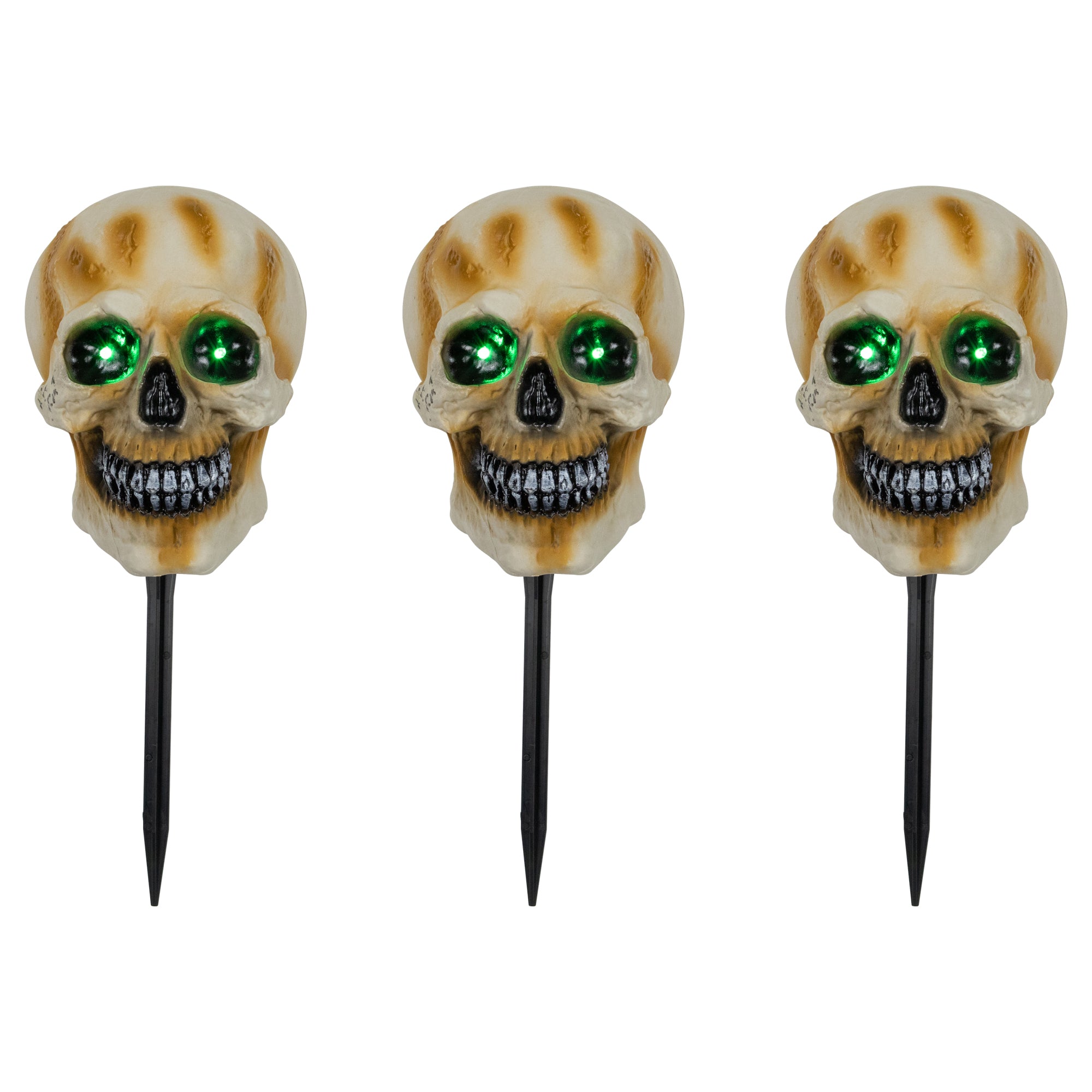  Northlight Set of 3 Lighted Skeleton Head Halloween Pathway Markers With Sound - Battery Operated - Default Title - Bonton