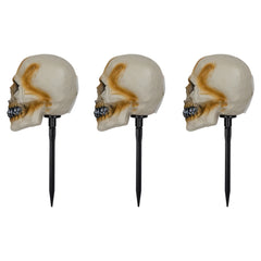 Set of 3 Lighted Skeleton Head Halloween Pathway Markers With Sound - Battery Operated