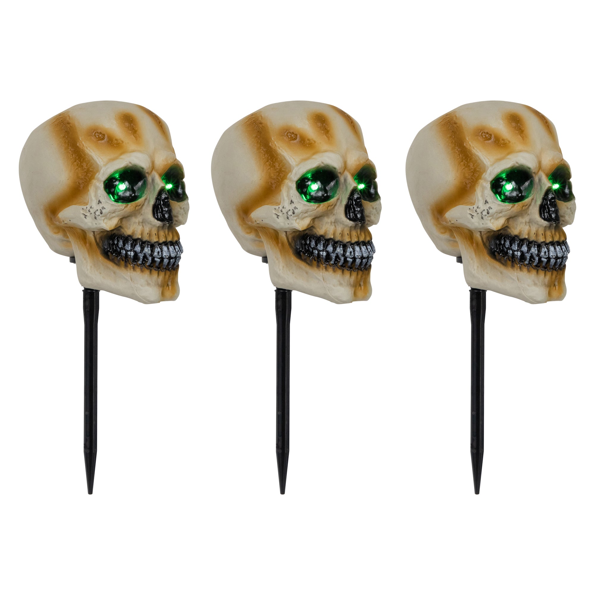  Northlight Set of 3 Lighted Skeleton Head Halloween Pathway Markers With Sound - Battery Operated - Default Title - Bonton