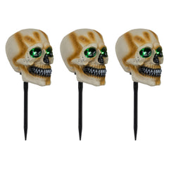 Set of 3 Lighted Skeleton Head Halloween Pathway Markers With Sound - Battery Operated