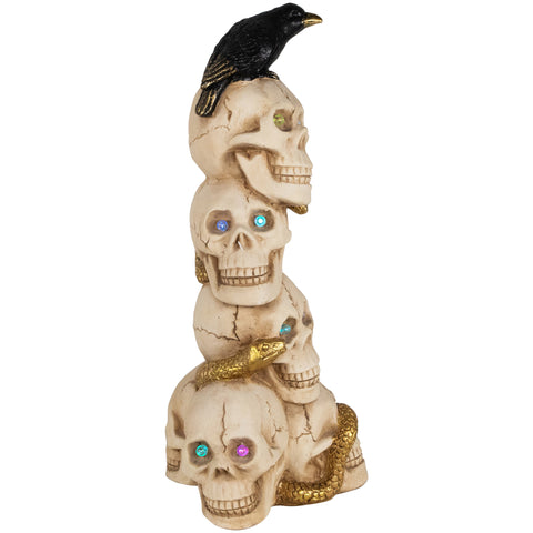 LED Lighted Skull Tower With Raven and Snake Halloween Decoration - 27.5" - Multicolor