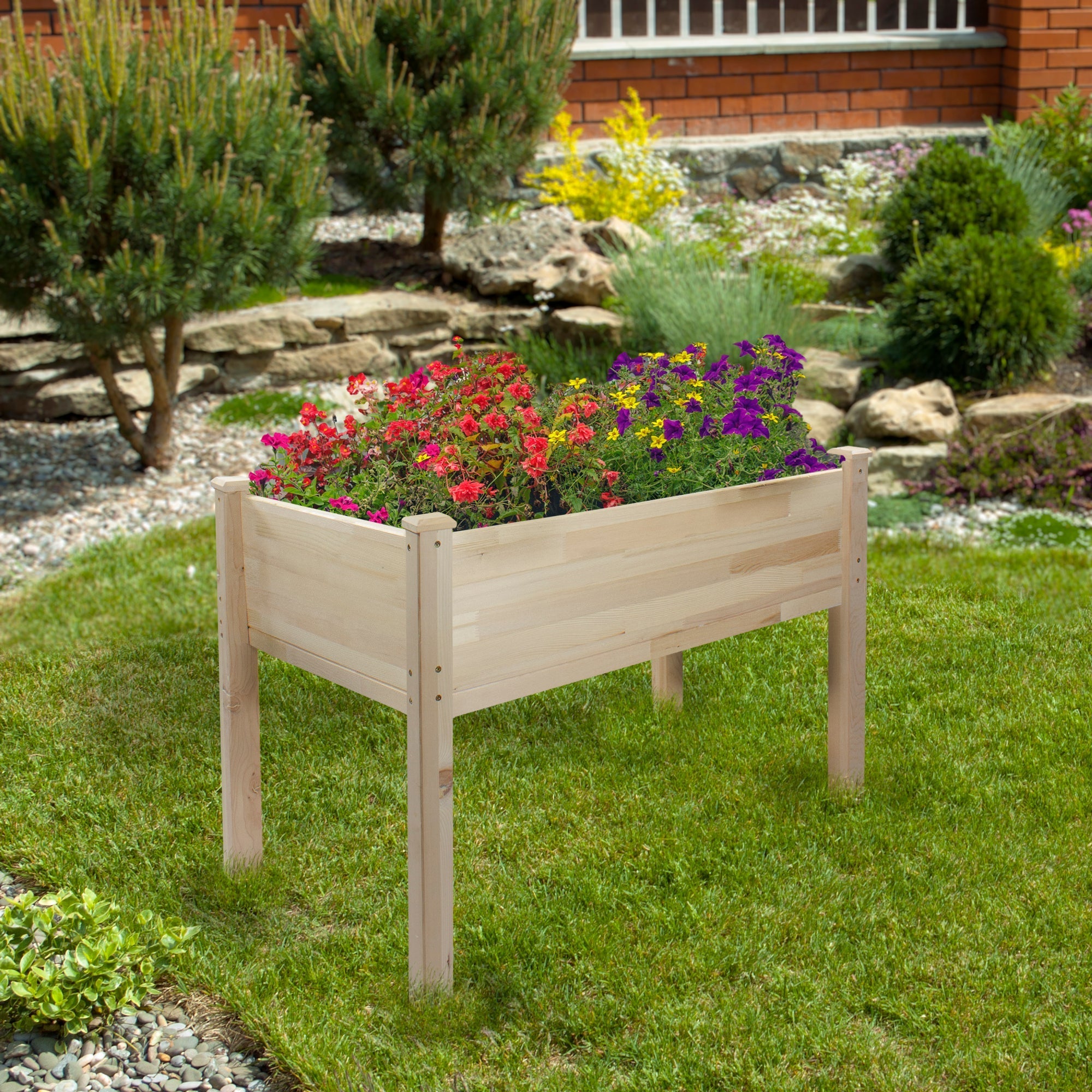  NorthLight Wood Raised Garden Bed Planter Box with Liner - Brown - Bonton