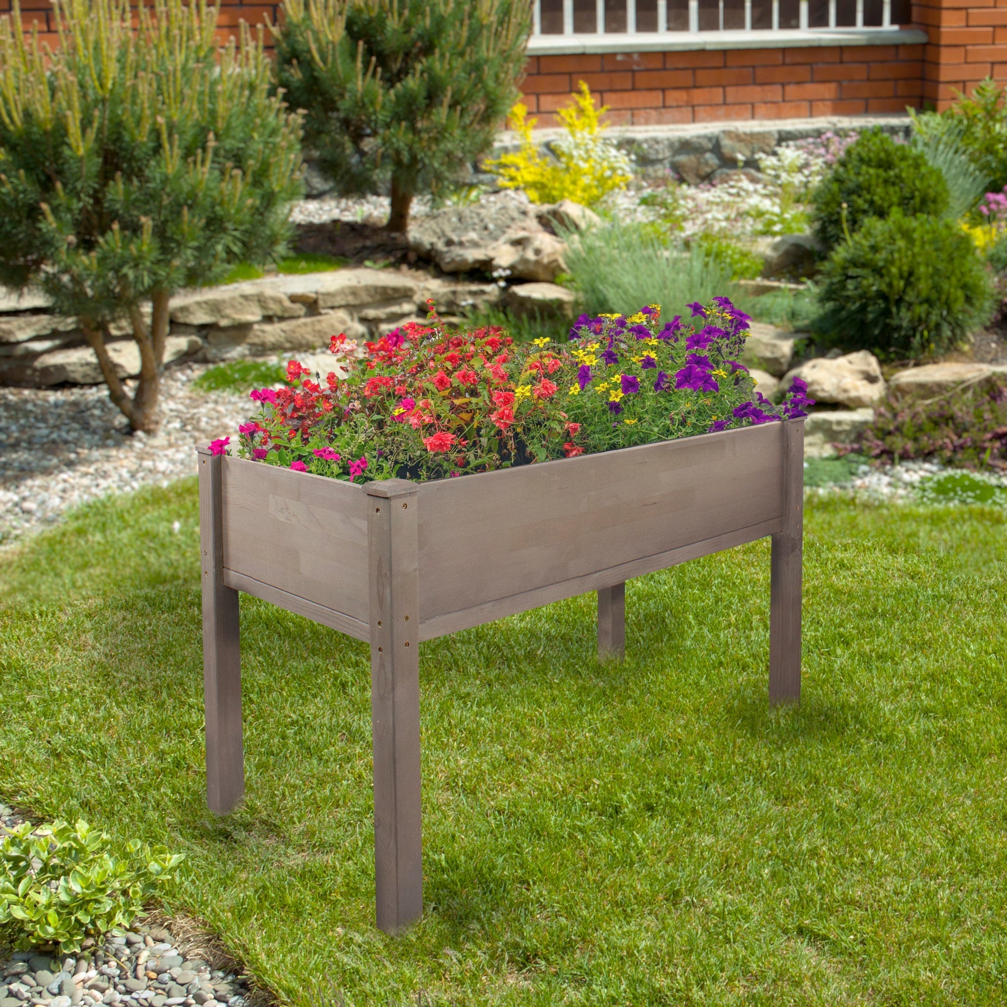  NorthLight Wood Raised Garden Bed Planter Box with Liner - Brown - Bonton