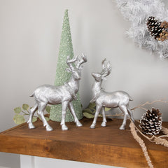 Standing Glitter Reindeer Christmas Decoration - 10.75" - Silver Finish