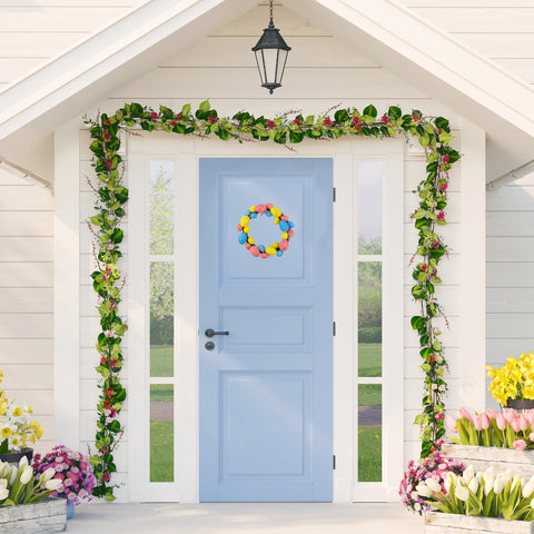 10" Pink  Yellow and Blue Floral Stem Easter Egg Spring Wreath