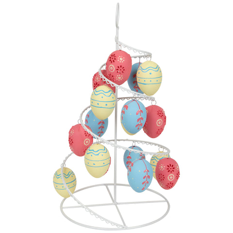 Floral and Striped Decorative Easter Egg Tree - 14.25" - Blue and Yellow