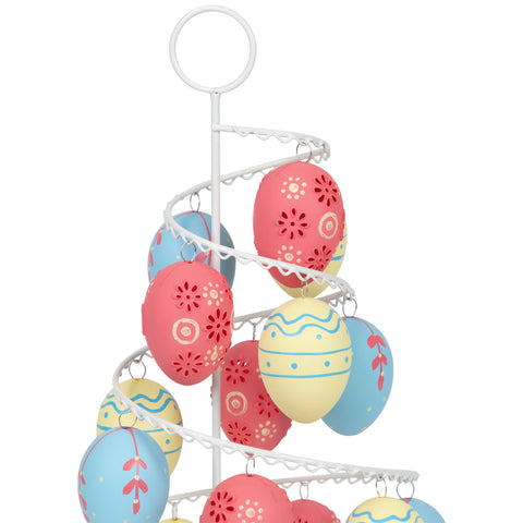 Floral and Striped Decorative Easter Egg Tree - 14.25" - Blue and Yellow