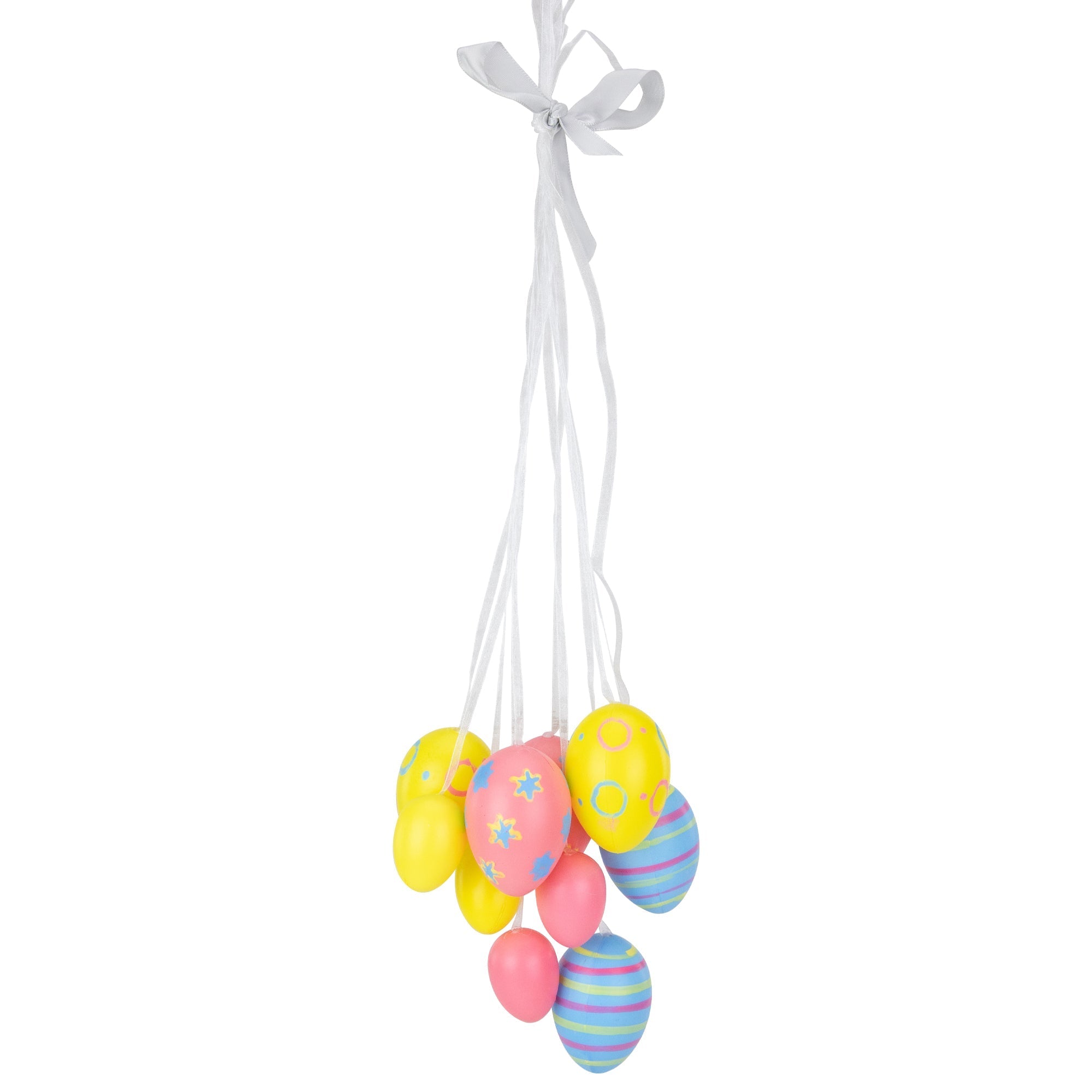  NorthLight Pastel Floral Striped Easter Egg Cluster Hanging Decoration, 15