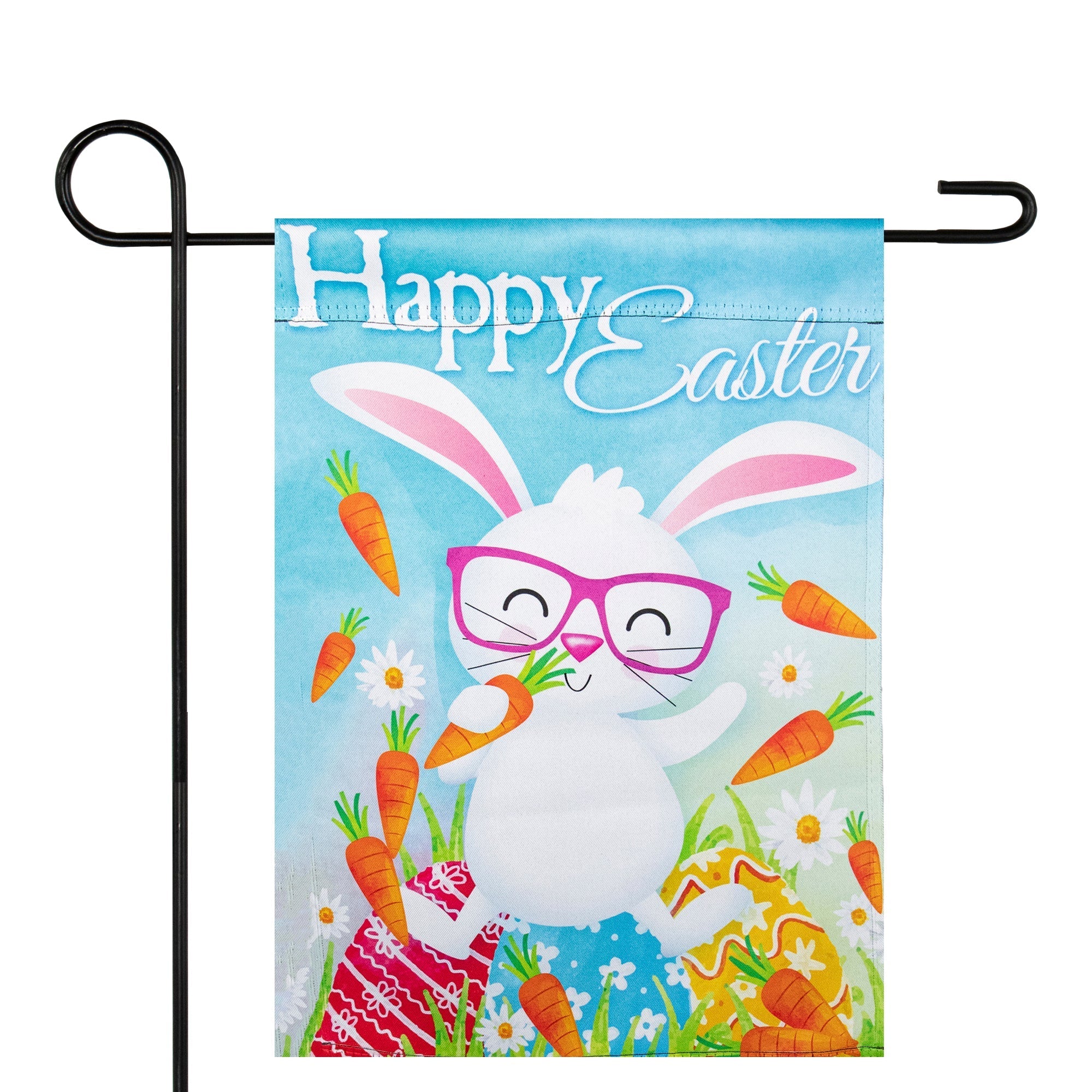  NorthLight Happy Easter Bunny with Carrots Outdoor Garden Flag - Blue - Bonton