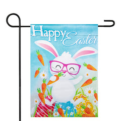 Happy Easter Bunny with Carrots Outdoor Garden Flag