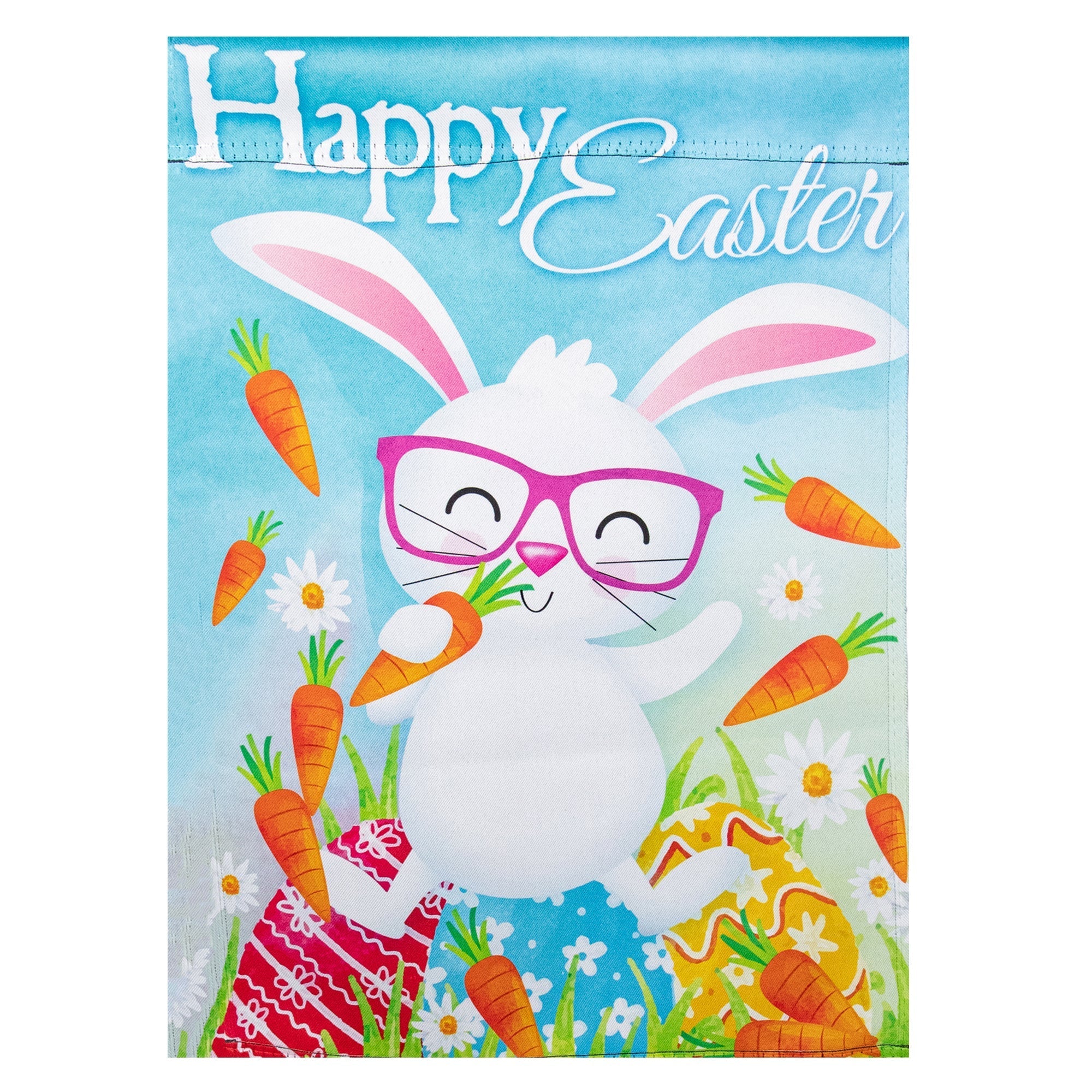  NorthLight Happy Easter Bunny with Carrots Outdoor Garden Flag - Blue - Bonton