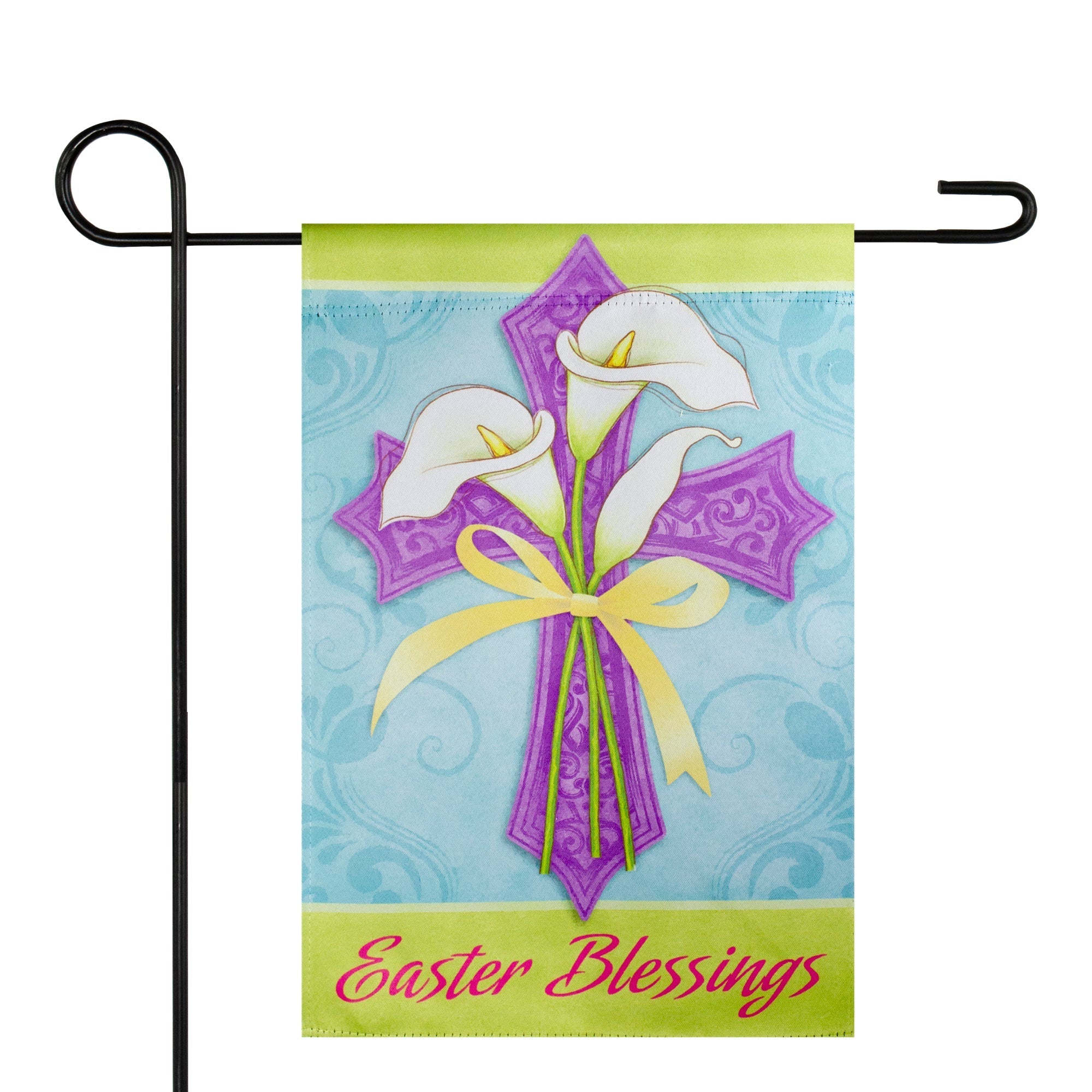  NorthLight Easter Blessings Cross and Lilies Outdoor Garden Flag - Purple - Bonton