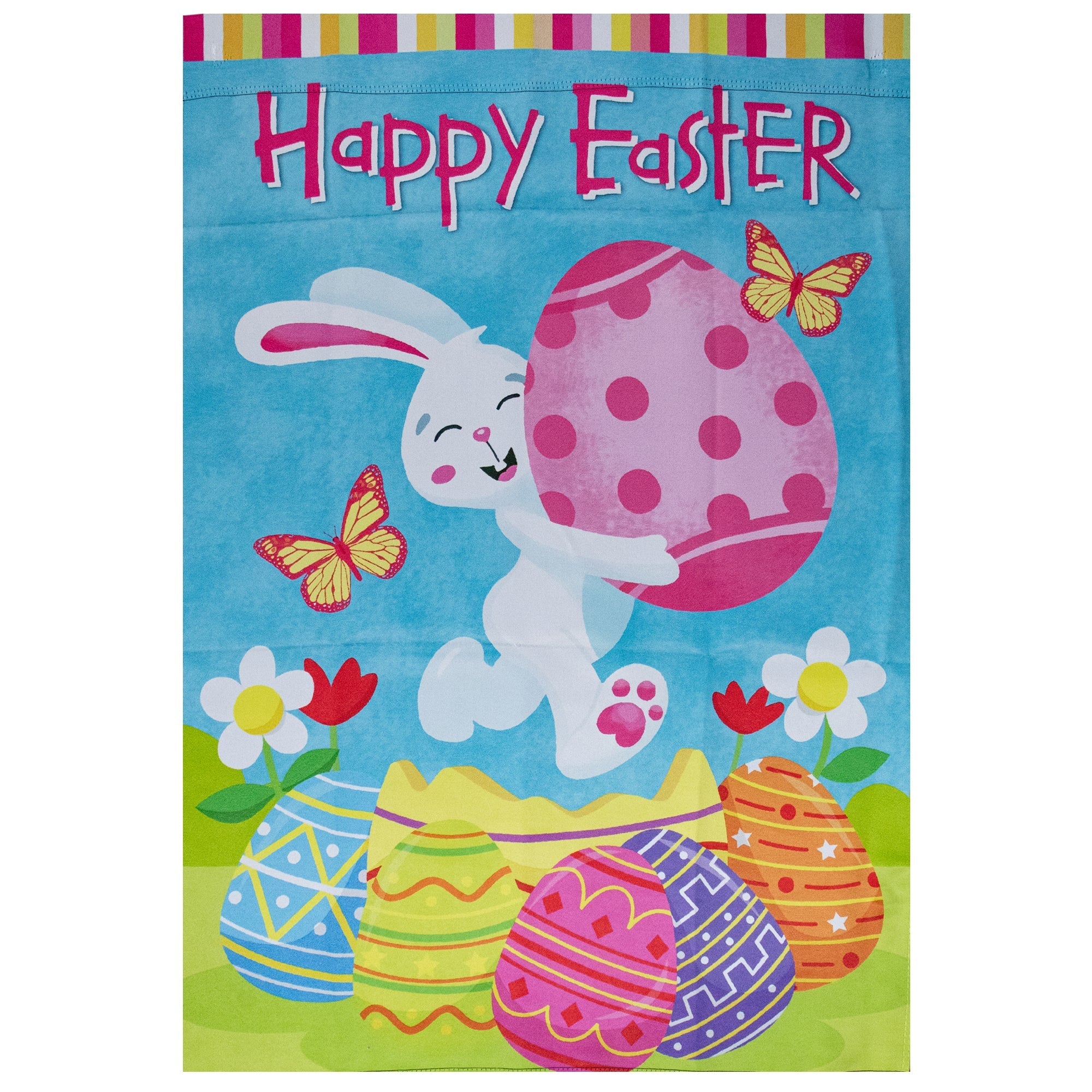  Happy Easter Bunny with Eggs Outdoor House Flag - Pink - Bonton