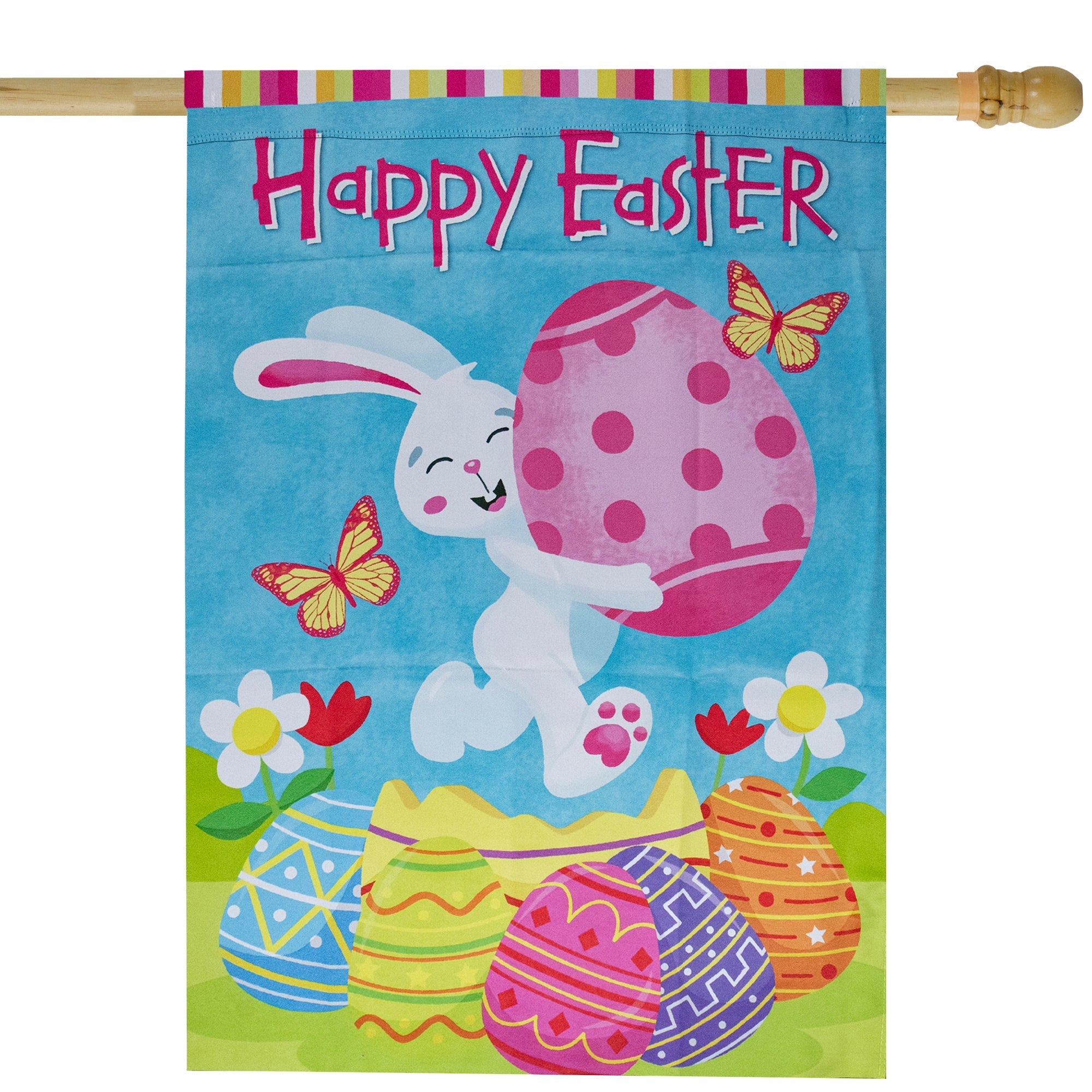  Happy Easter Bunny with Eggs Outdoor House Flag - Pink - Bonton