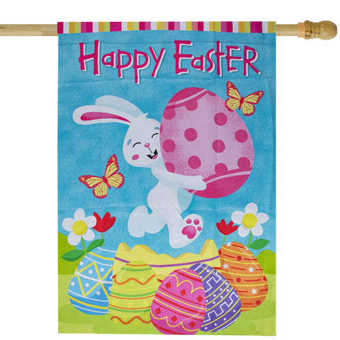 Happy Easter Bunny With Eggs Outdoor House Flag 28" X 40"